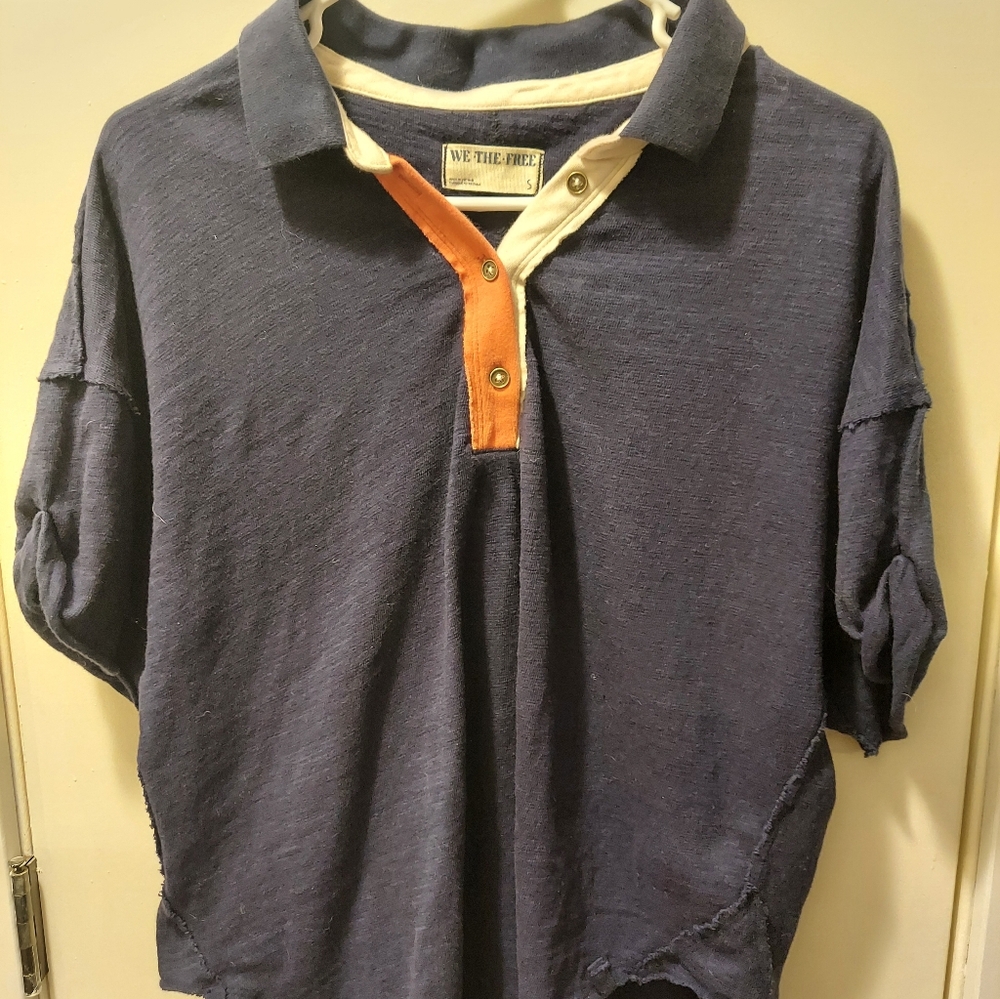 We The Free Navy and Orange Short Sleeve Polo
